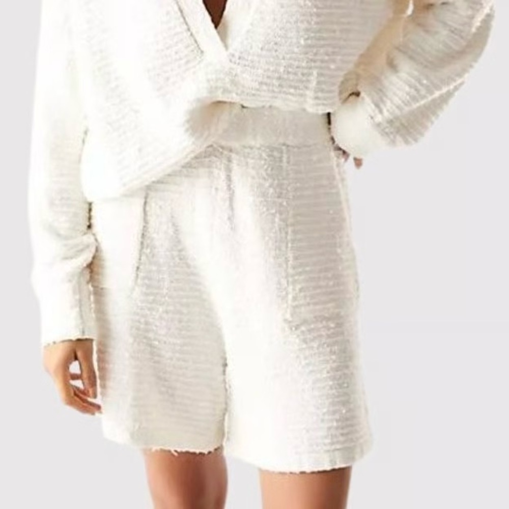 Free People FP Beach Carter Shorts White XS Oversized Textured Travel Breach